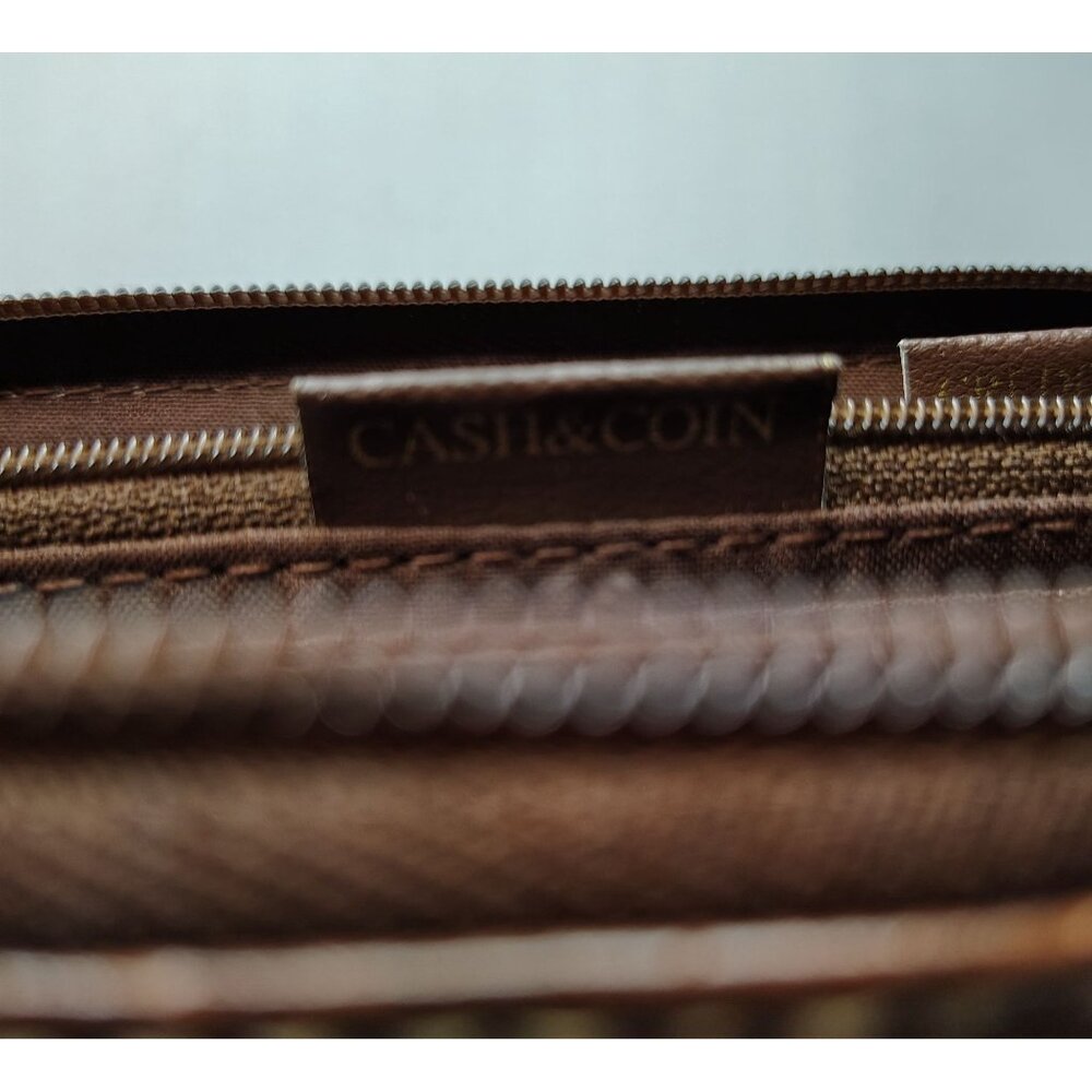 Brown Faux Croc Zip Wallet Vinyl Organizer Credit Card Holder Money Compartment - Picture 7 of 14